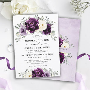 Invitation Mariage floral blanc blanc blanc blanc de prune d'