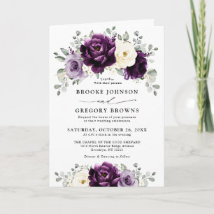 Invitation Mariage floral blanc blanc blanc blanc de prune d'