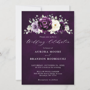 Invitation Mariage Floral blanc blanc blanc de prune d'auberg