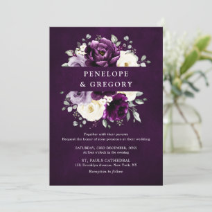 Invitation Mariage Floral blanc blanc blanc de prune d'auberg