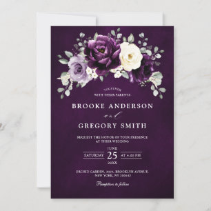 Invitation Mariage Floral blanc blanc blanc de prune d'auberg