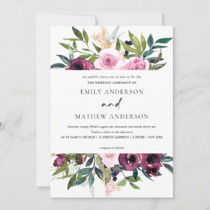 INVITATION MARIAGE FLORAL BLANC BLANC BRILLANT