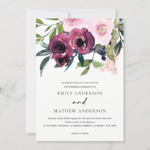 INVITATION MARIAGE FLORAL BLANC BLANC BRILLANT
