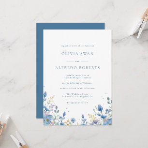 Invitation Mariage Floral Blanc Bleu Moderne