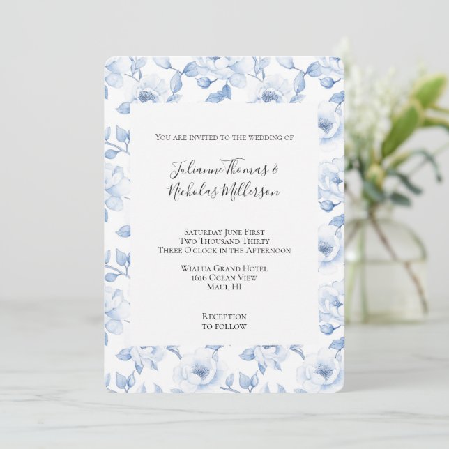 Invitation Mariage floral blanc chic (Debout devant)