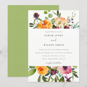 INVITATION MARIAGE FLORAL BLANC CLAIR JAUNE ORANGE