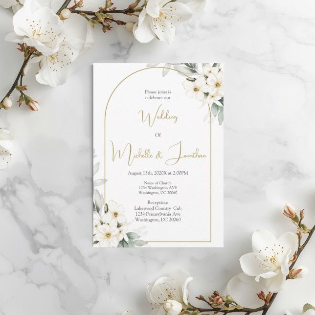 Invitation mariage floral blanc couleur de l'eau (Créateur téléchargé)