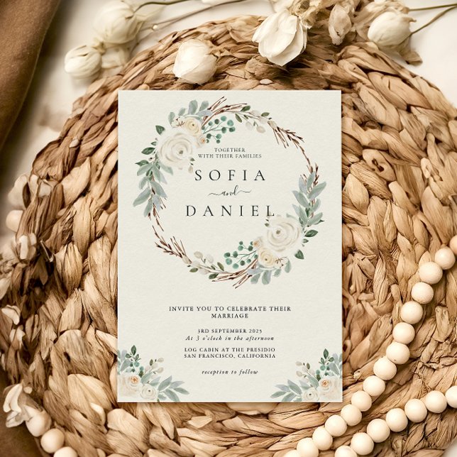 Invitation Mariage floral blanc crémeux d'hiver (Créateur téléchargé)