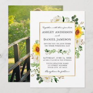 Invitation Mariage floral blanc de la photo des tournesols co