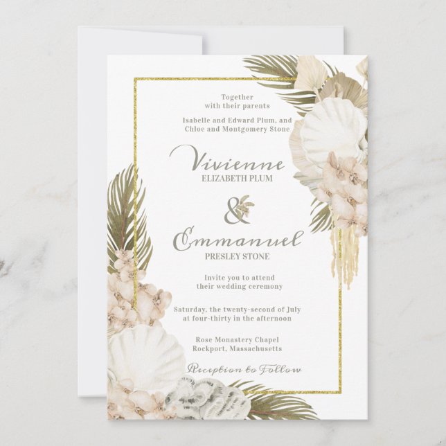 Invitation Mariage floral blanc de palmier tropical (Devant)