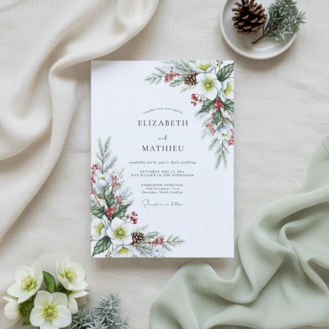 Invitation Mariage Floral Blanc d'Hiver Romance (Créateur téléchargé)