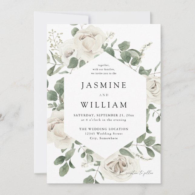 Invitation Mariage Floral Blanc Douillet 2 (Devant)