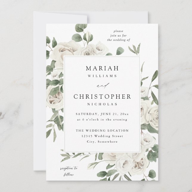 Invitation Mariage floral blanc doux 4 (Devant)