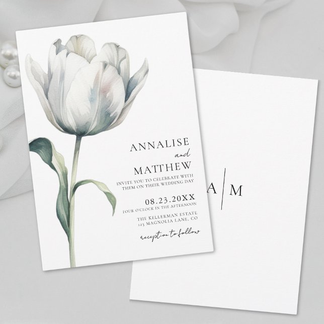 Invitation Mariage Floral Blanc Élégant Moderne de Printemps (Spring Elegant Modern White Floral Wedding Invitation)