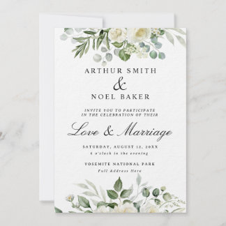 Invitation Mariage floral blanc élégant personnalisable 