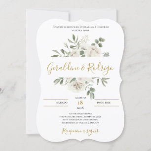 Invitation Mariage floral blanc en espagnol