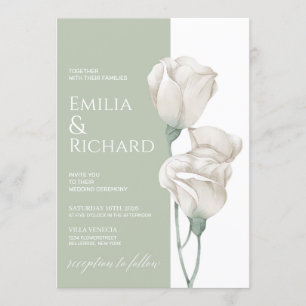 Invitation mariage floral blanc en poudre vert chic