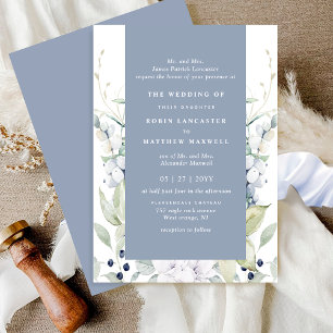 Invitation Mariage floral blanc et bleu foncé