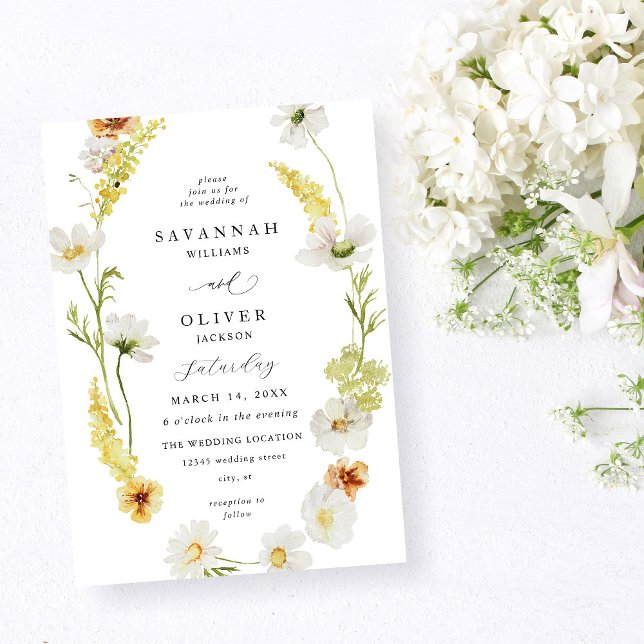 Invitation Mariage floral blanc et jaune (Créateur téléchargé)