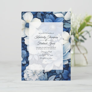 Invitation Mariage floral blanc et marine