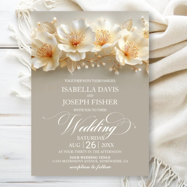 Invitation Mariage floral blanc et or (Créateur téléchargé)