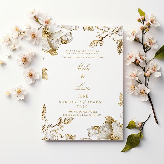 Invitation Mariage floral blanc et or de luxe (Luxury white and gold floral Wedding )