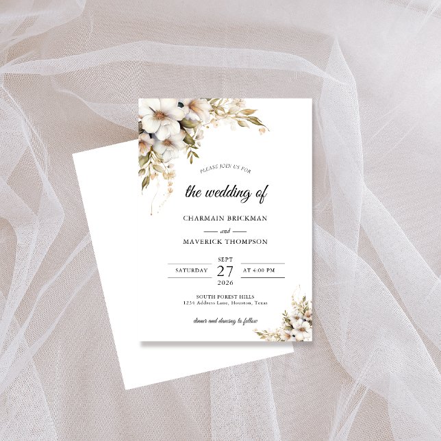 Invitation Mariage Floral Blanc et Verdure (Créateur téléchargé)