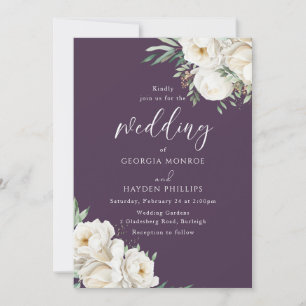 Invitation Mariage floral blanc et violet haut de gamme