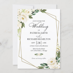 Invitation Mariage Floral Blanc Géométrique à la Verdure