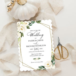 Invitation Mariage Floral Blanc Géométrique à la Verdure