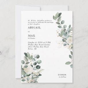 Invitation Mariage floral blanc Hydrangea Eucalyptus blanc