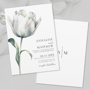Invitation Mariage floral blanc moderne printemps élégant