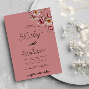 Invitation Mariage floral blanc rose bordeaux orange mauve
