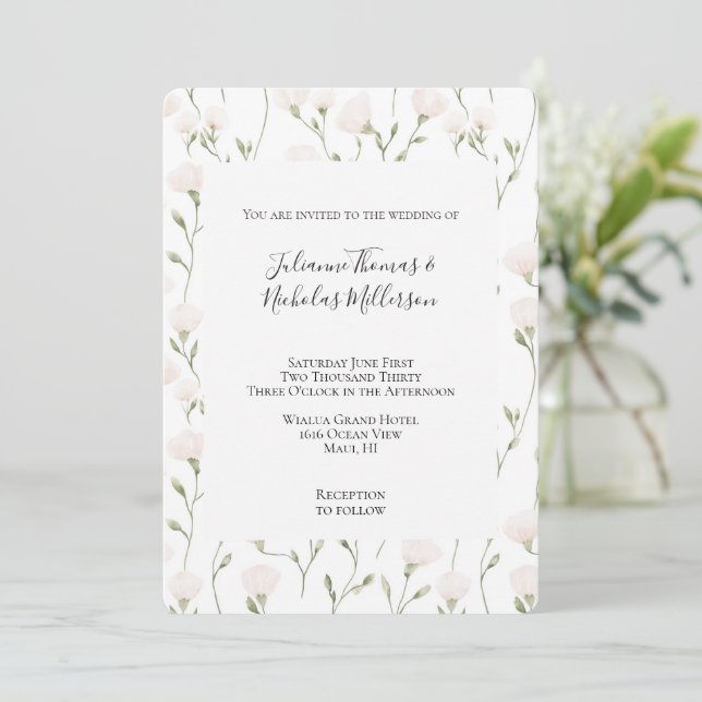 Invitation Mariage floral blanc rose pâle (Debout devant)