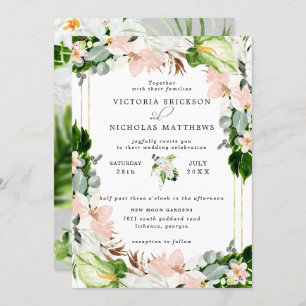 Invitation Mariage Floral blanc rose pâle tropical