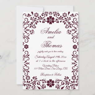 Invitation Mariage floral blanc rouge mexicain Talavera