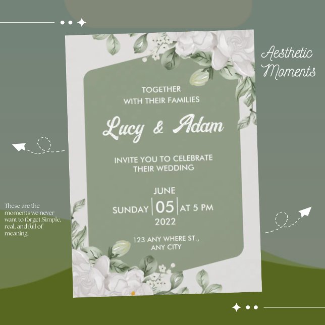 Invitation Mariage Floral Blanc Sage Élégant (Créateur téléchargé)