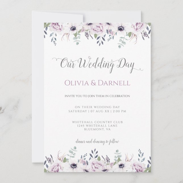 Invitation Mariage floral blanc violet doux (Devant)