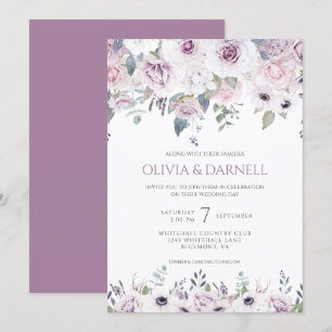 Invitation Mariage floral blanc violet doux rose lavande I