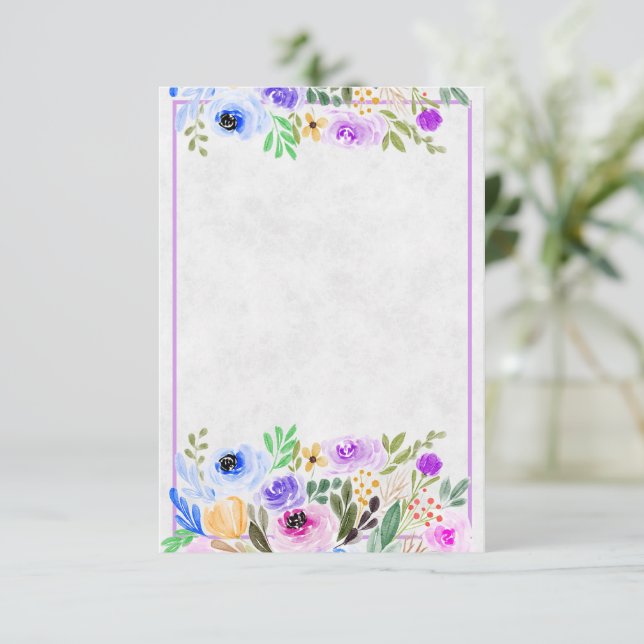 Invitation Mariage floral blanc violet et bleu d'aquarelle I (Debout devant)