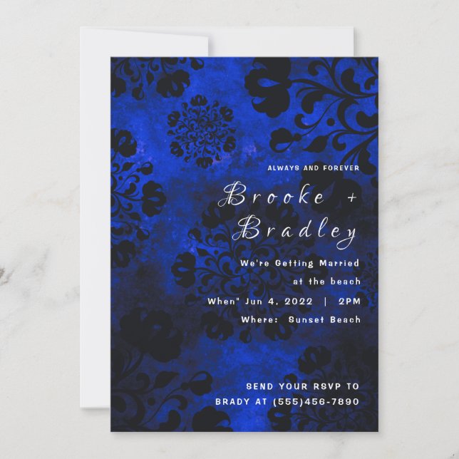 Invitation Mariage Floral Bleu (Devant)