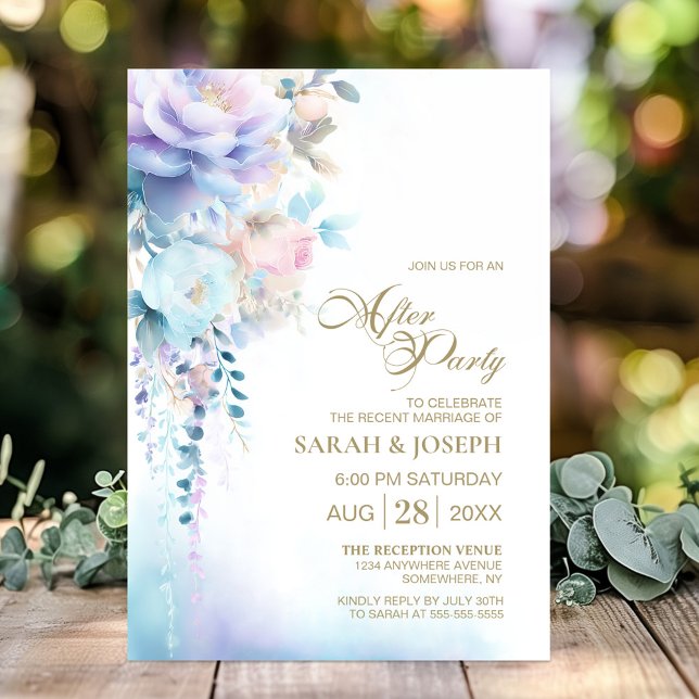 Invitation Mariage floral bleu après la fête (Créateur téléchargé)