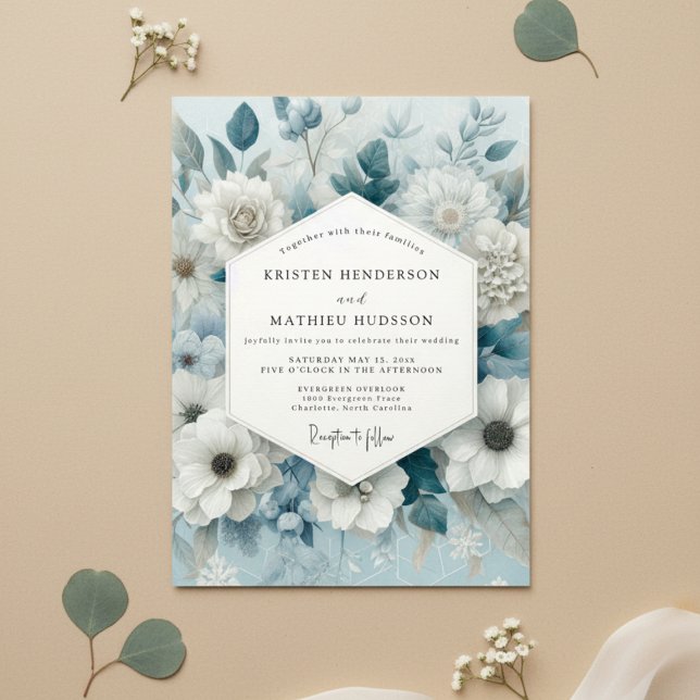 Invitation Mariage Floral Bleu Ardoise (Créateur téléchargé)