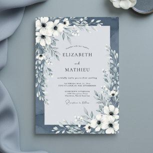 Invitation Mariage Floral Bleu Ardoise de Style Pictural