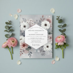 Invitation Mariage Floral Bleu Ardoise en Forêt