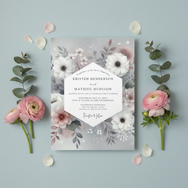 Invitation Mariage Floral Bleu Ardoise en Forêt (Créateur téléchargé)