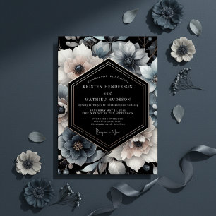 Invitation Mariage Floral Bleu Ardoise Maussade