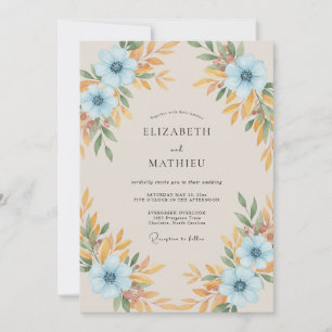 Invitation Mariage Floral Bleu Automnal Flourissant