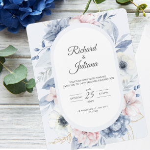Invitation Mariage floral bleu blanc