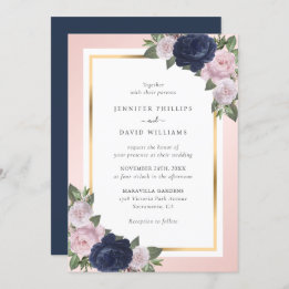 Invitation Mariage floral bleu bleu bleu rose marine